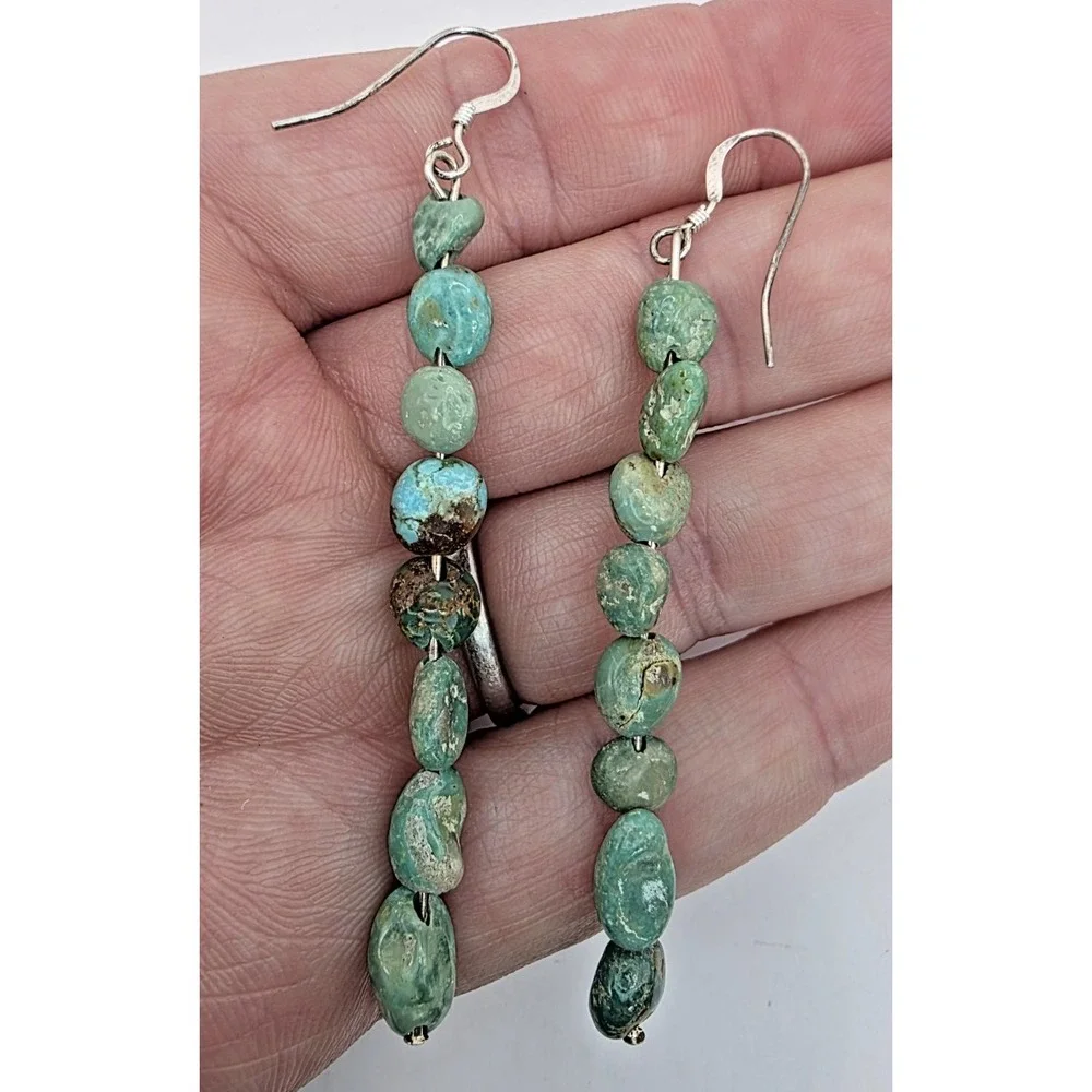 Genuine Turquoise Stone Dangle Earrings 2